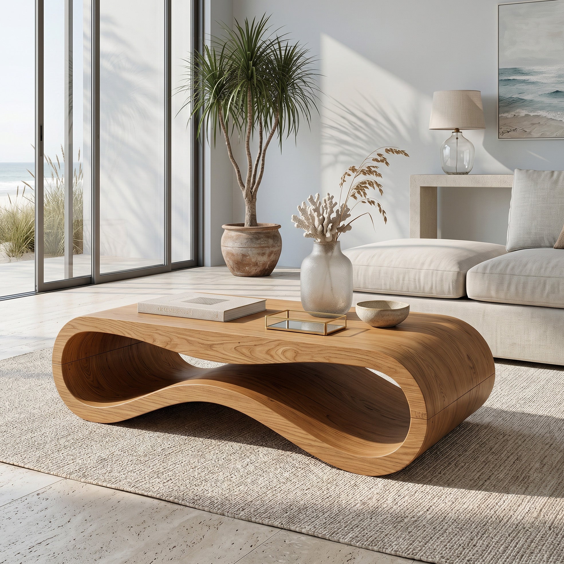 Modern Wave Coffee Table With Drawer For Living Room
