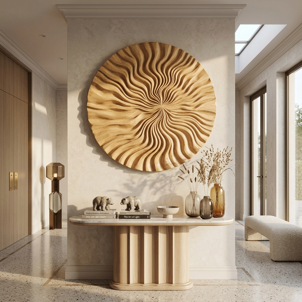 Round Wall Art With Wave Design For Entryway