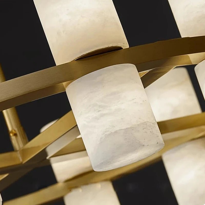Lunara linear marble and brass chandelier full view