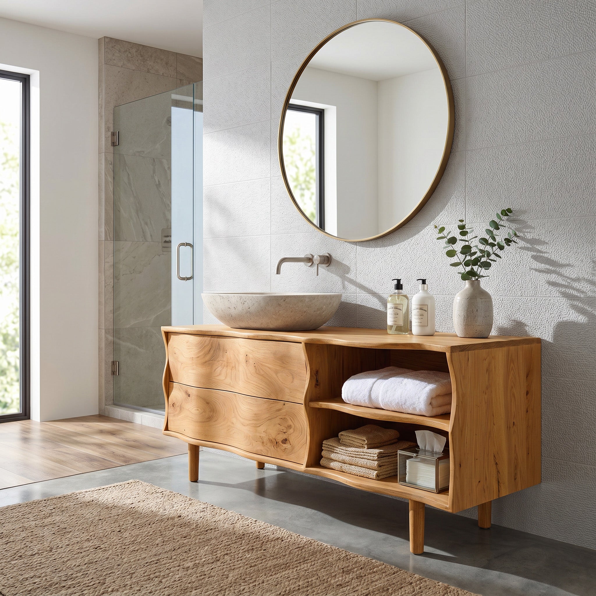 Contemporary Bathroom Vanity Sculpted Waves Front For Bathroom