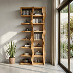 Sculptural Bookshelf With Flowing Wave Design For Living Room