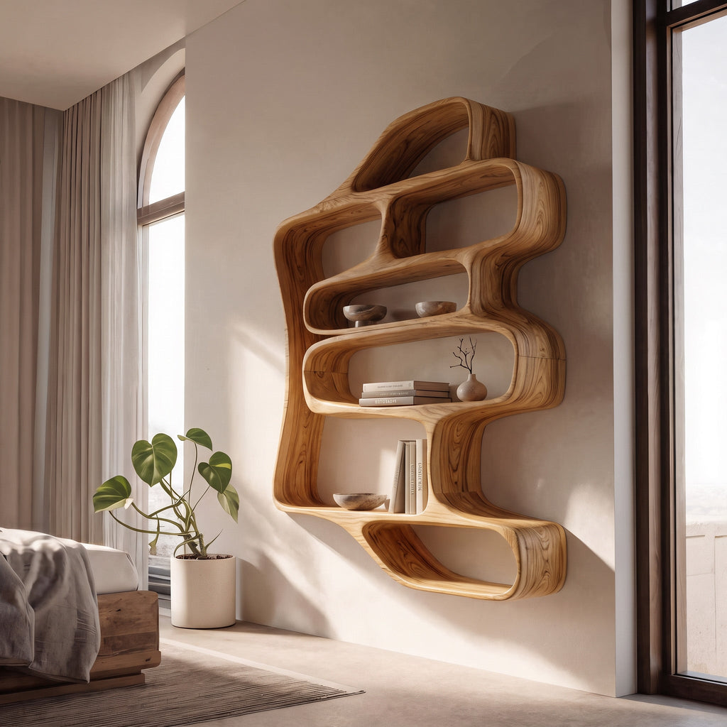 Sculptural Floating Bookshelf For Living Room Or Bedroom