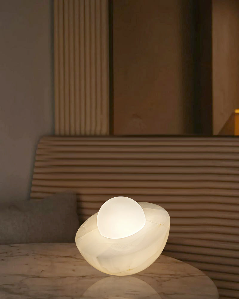 Slinkly Modern Nature Alabaster Dimming Round Bowl Table Lamp for bedroom