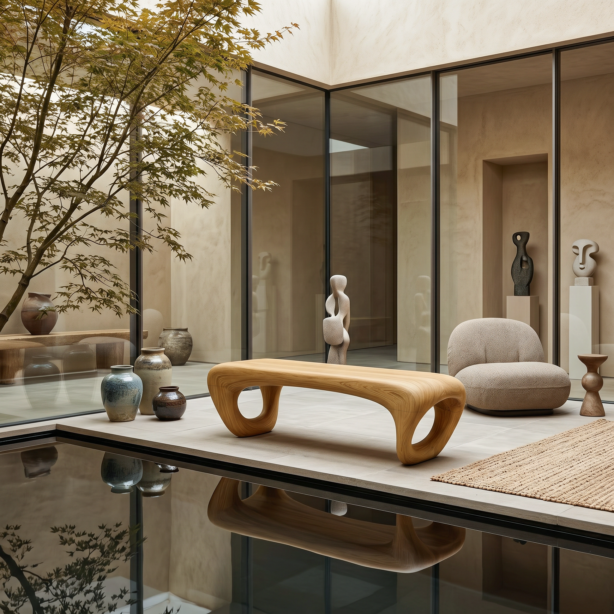 Modern Sculptural Outdoor Bench For Patio Or Garden Decor