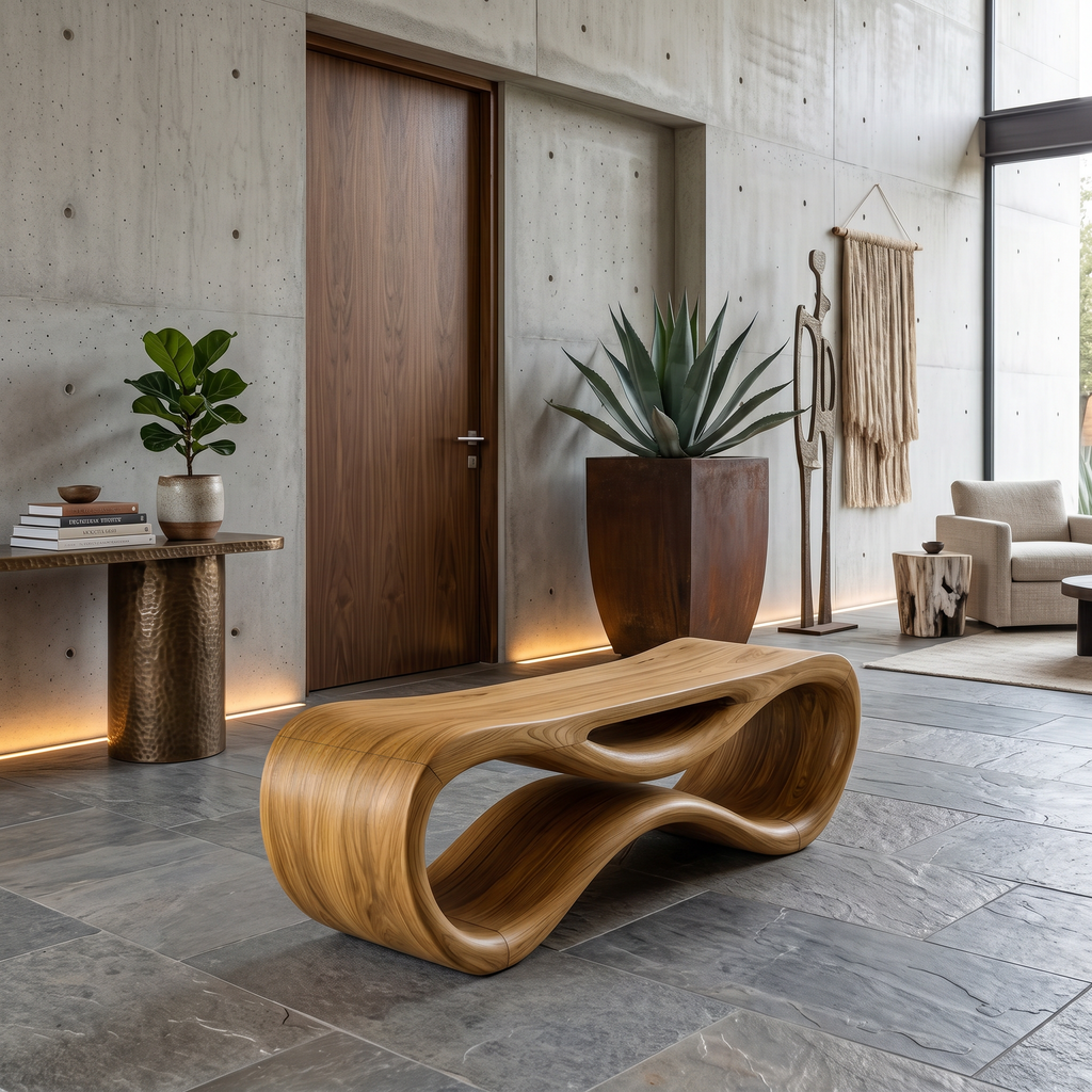 Contemporary Sculptural Outdoor Bench For Patio Or Garden Decor