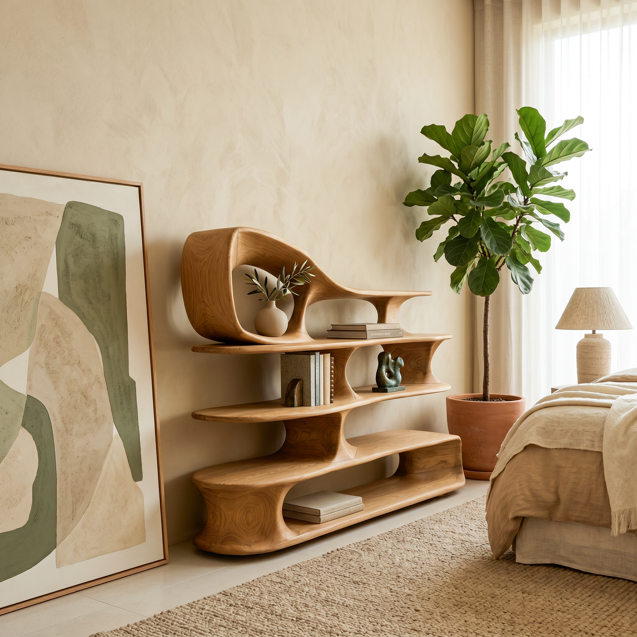 Modern Sculptural Standing Shelf For Living Room