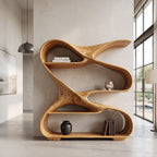 Modern Sculptural Wooden Bookshelf For Living Room Or Office Display