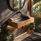 Farmhouse Wooden Live Edge Wood Basin For Organic Bathroom Design