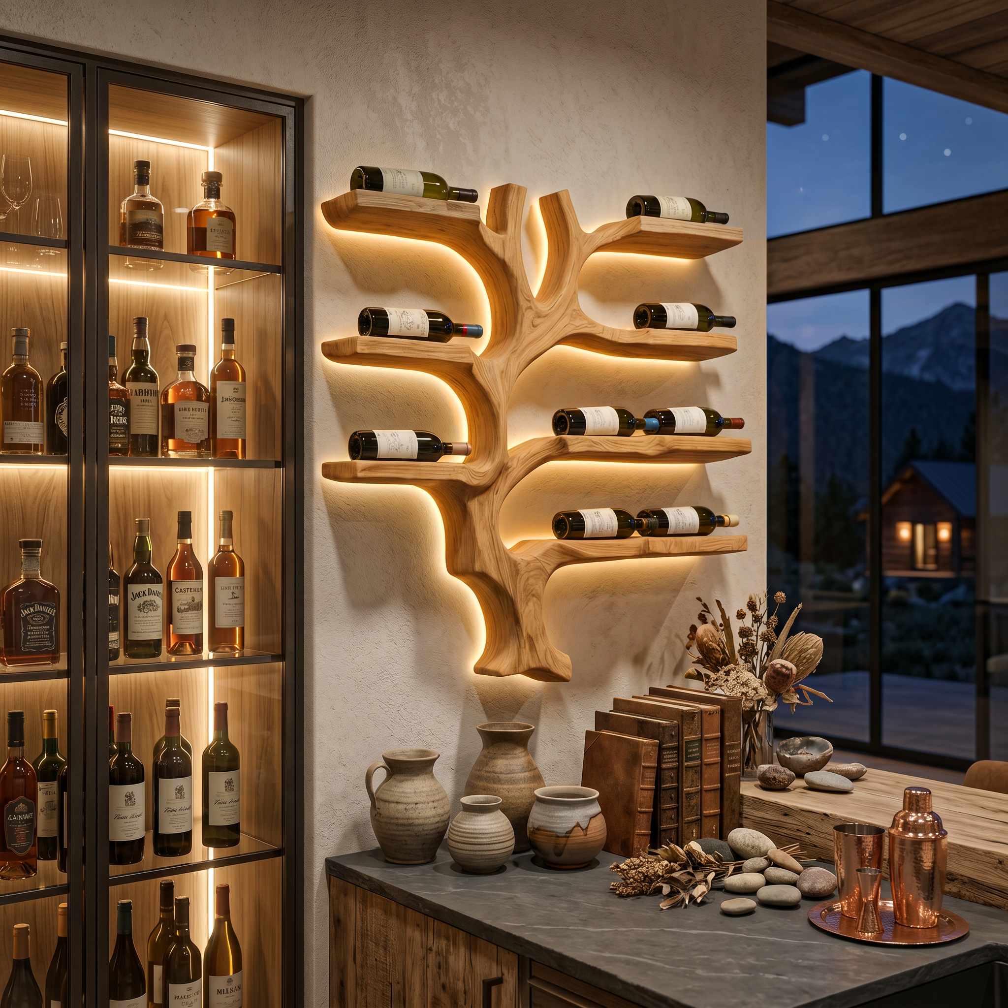 Modern Wall Mounted Branch Wine Bottle Holder For Kitchen