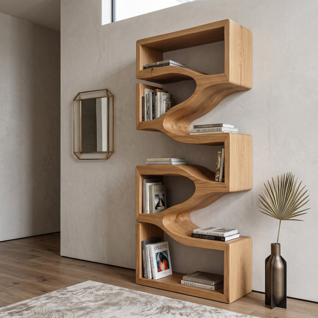 Sculptural Wooden Wall Bookcase For Modern BedRoom