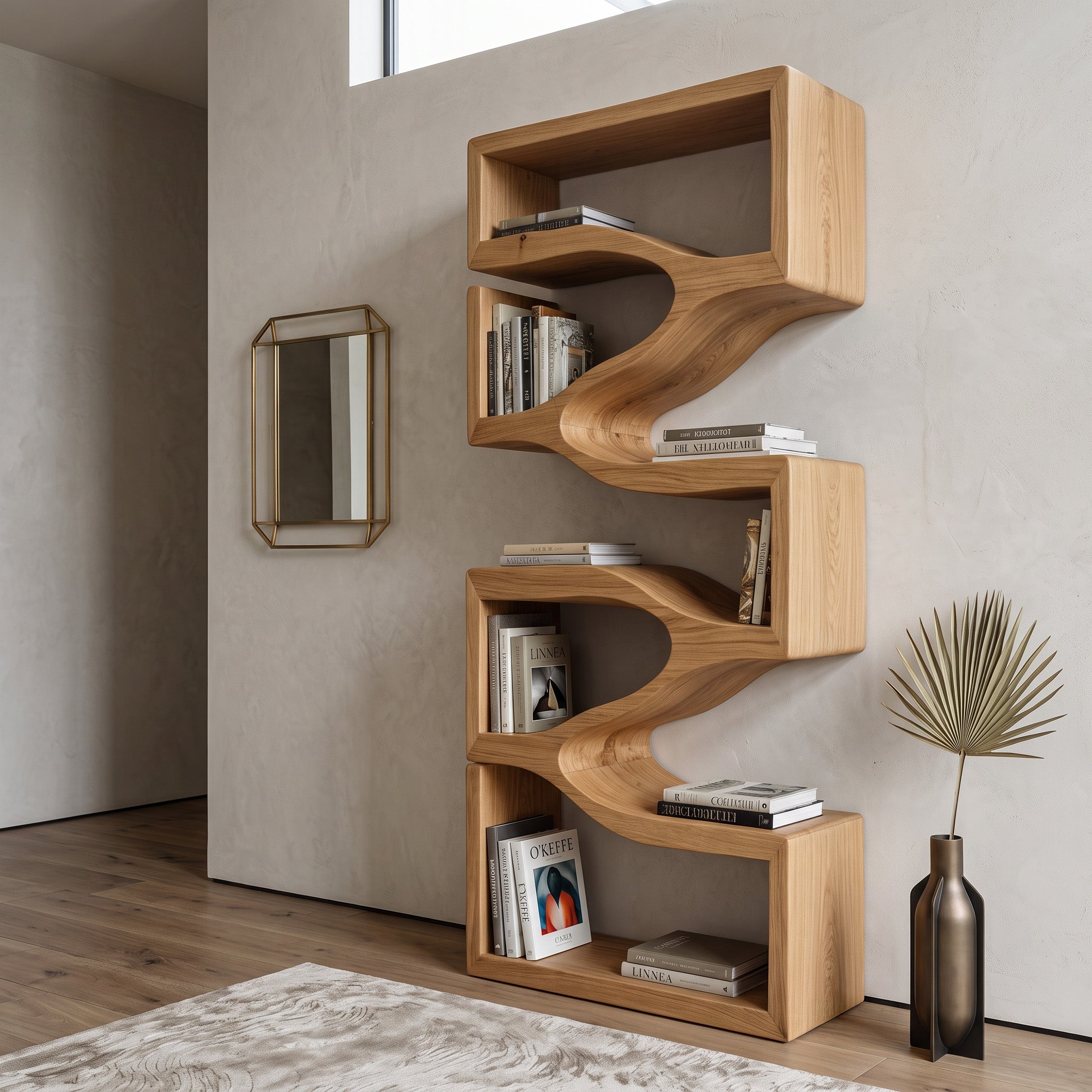 Sculptural Wooden Wall Bookcase For Modern BedRoom