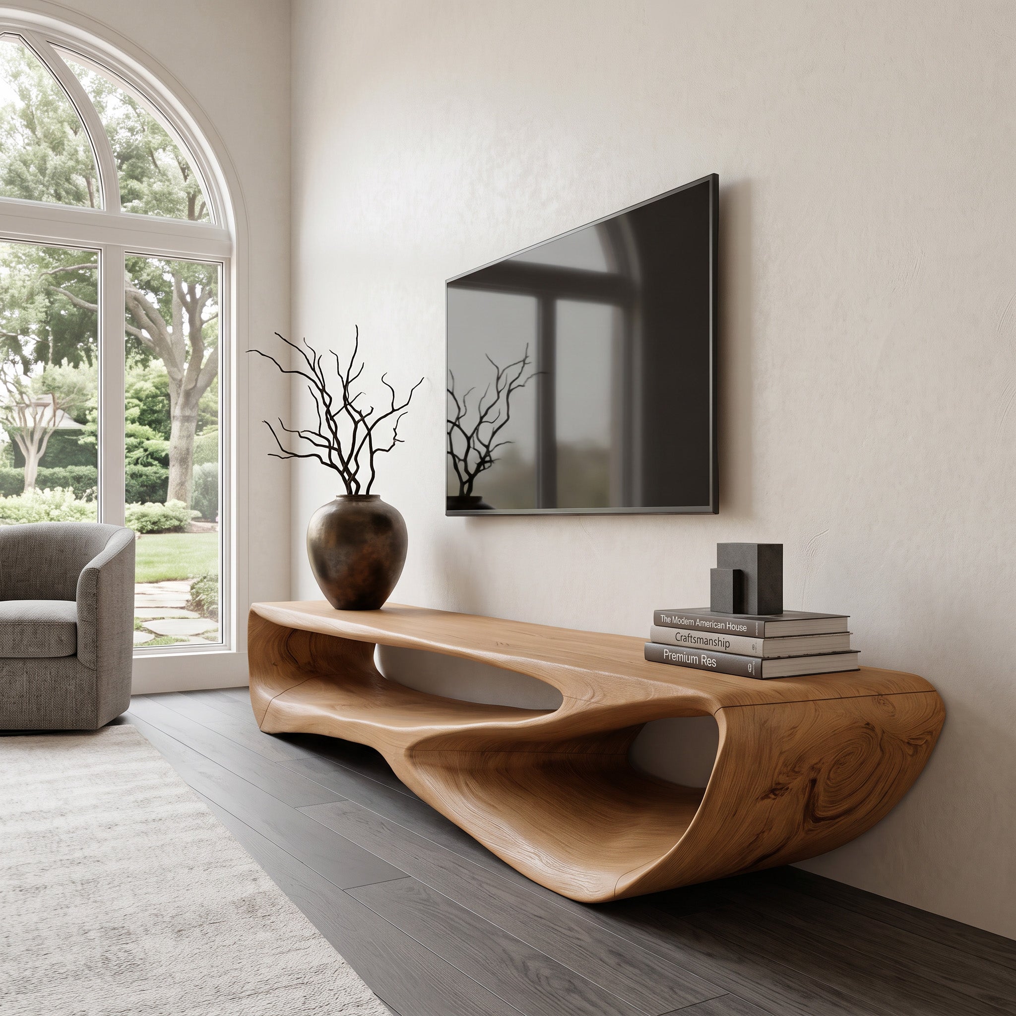 Minimal Curved TV Console For Living Room