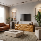 Modern Carved Media Console With Wave Front For Living Room