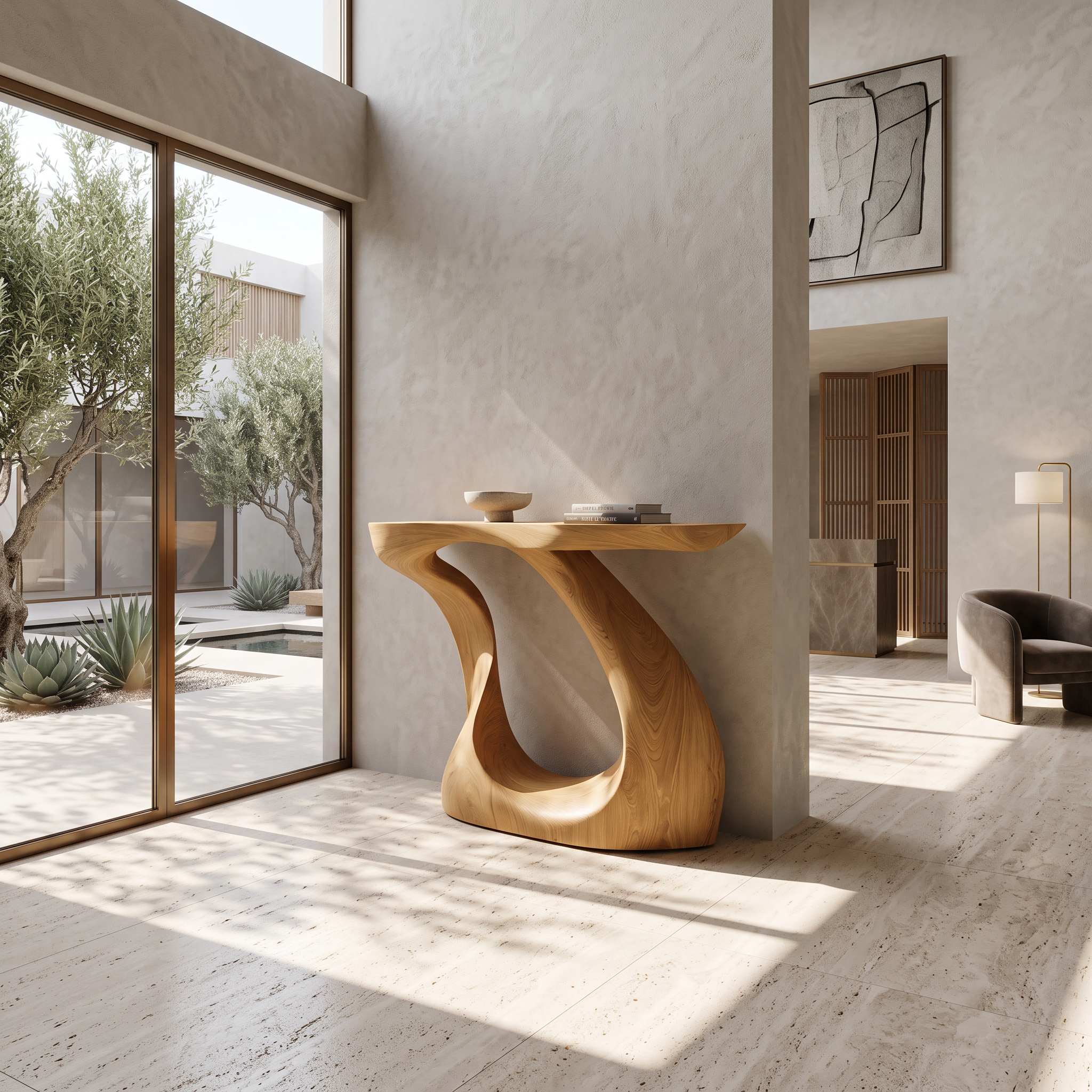 Modern Live Edge Entryway Table Sculptural Wood For Luxury Home Decor