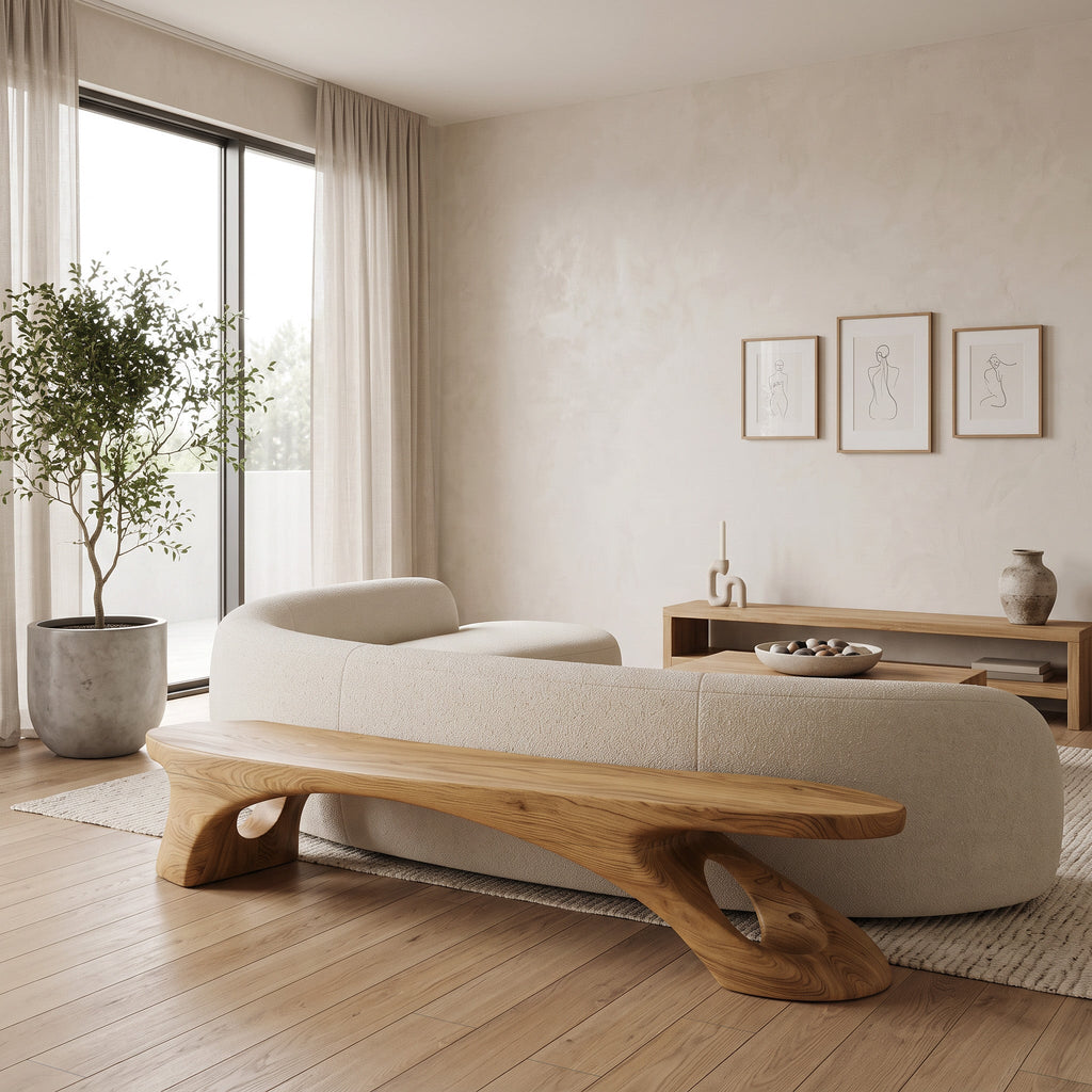 Modern Sculptural Bench With Organic Design For Entryway