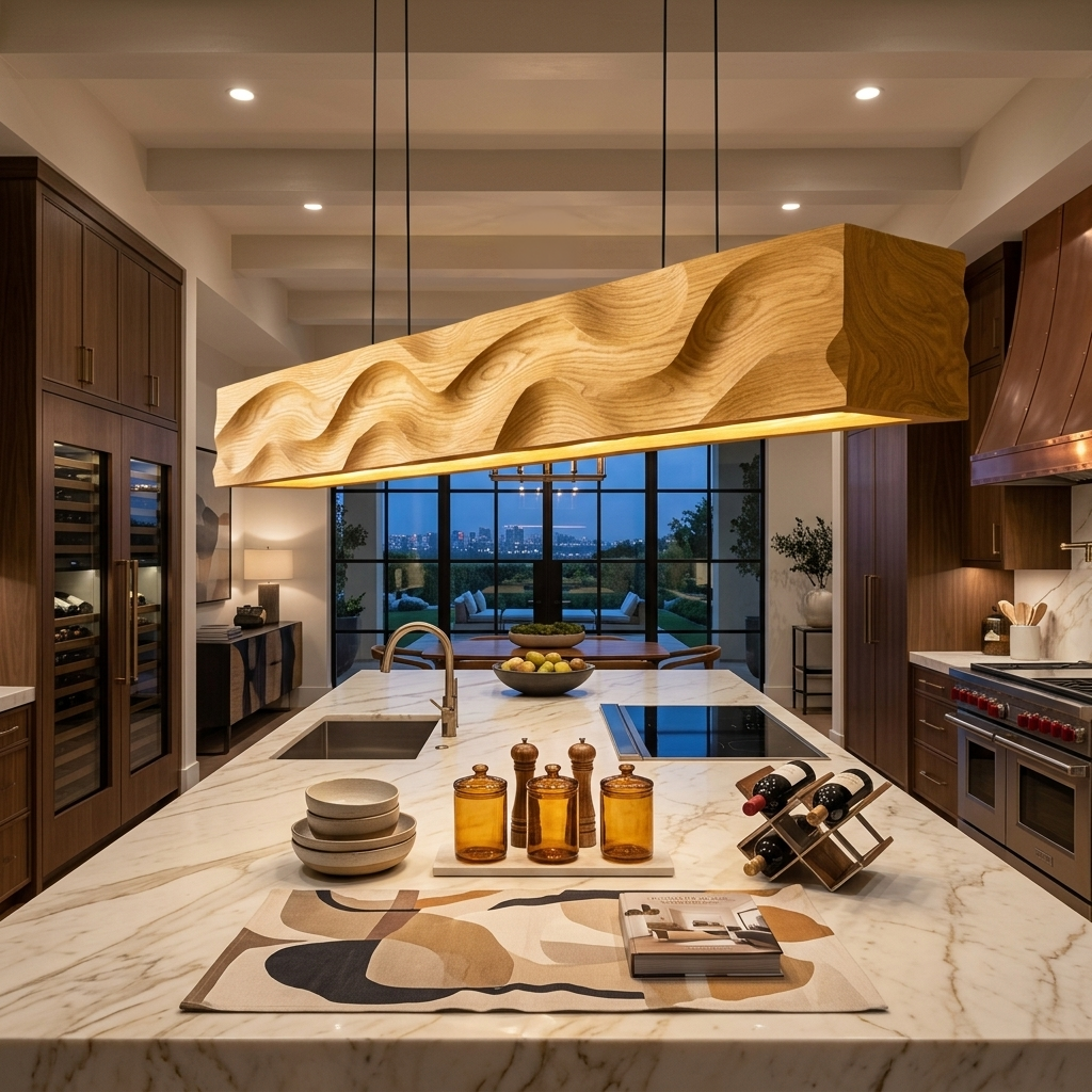 Modern Pendant Light With Carved Wave For Dining Area
