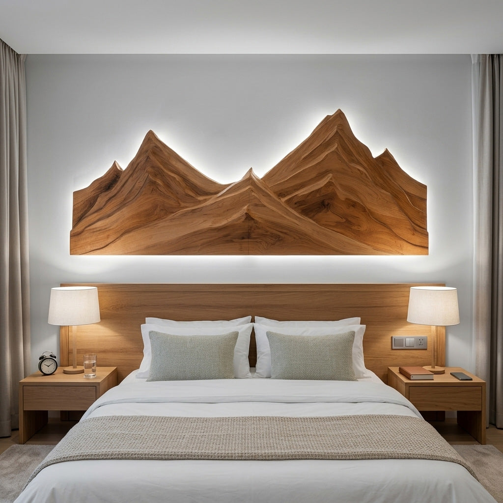 Rustic Mountain Wall Art Triptych Carving For Bedroom And Living Room