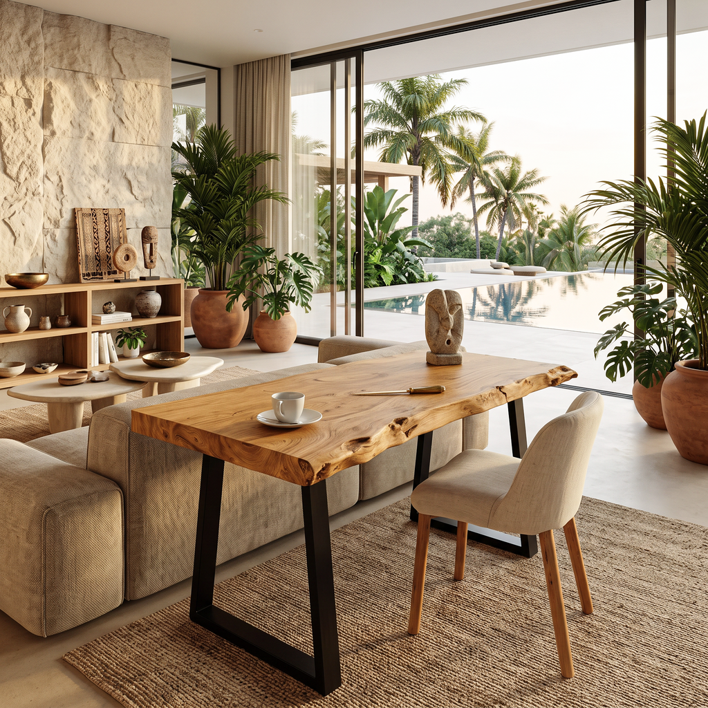 Modern Live Edge Wooden Desk With Metal Legs For Home Office Or Studio