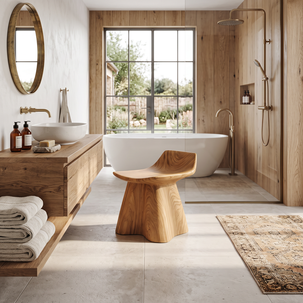 Farmhouse Shower Stool For Rustic Bathroom Interiors
