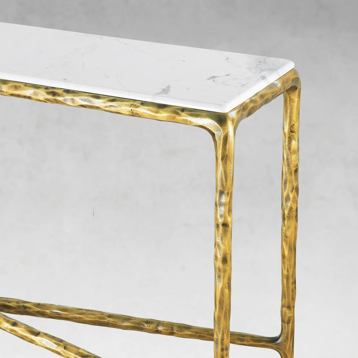 Hand-Forged Metal Rectangle Marble Console Table 60" 72"