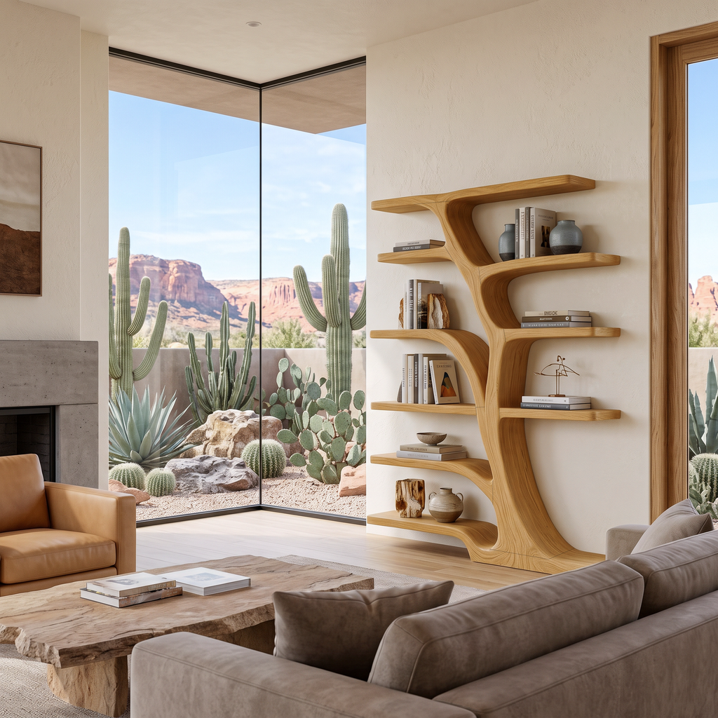 Modern Bookshelf Flowing Curved Design For Living Decor