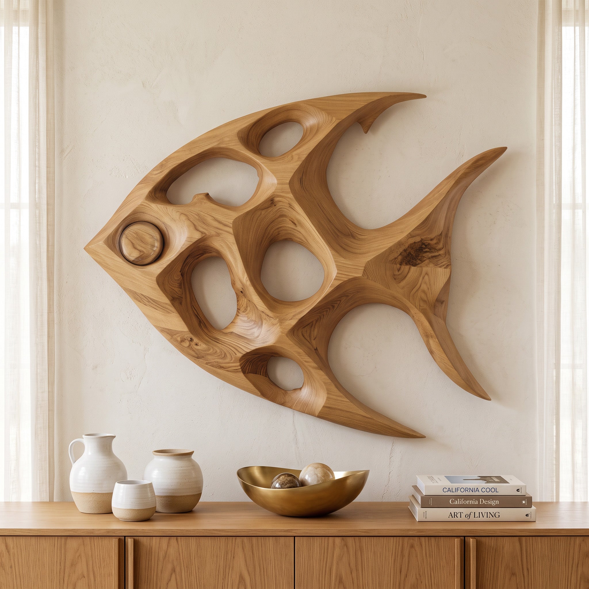 Artistic Sculptural Wall Art Fish-Inspired For Living Room