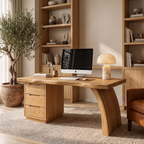 Modern Rounded Corner Desk With Drawers For Home Office Workspace