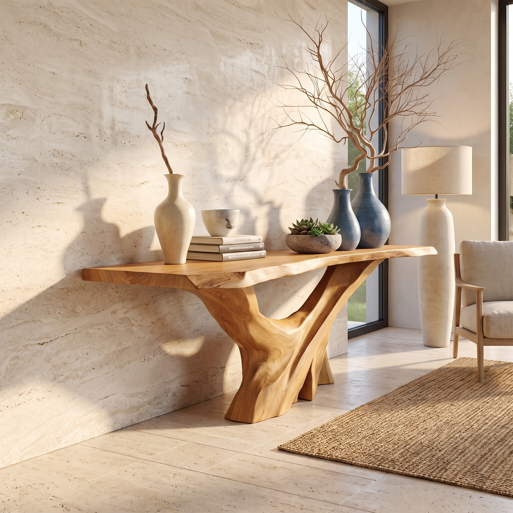 Mid Century Live Edge Console Table Artistic Wood For Furniture Decor