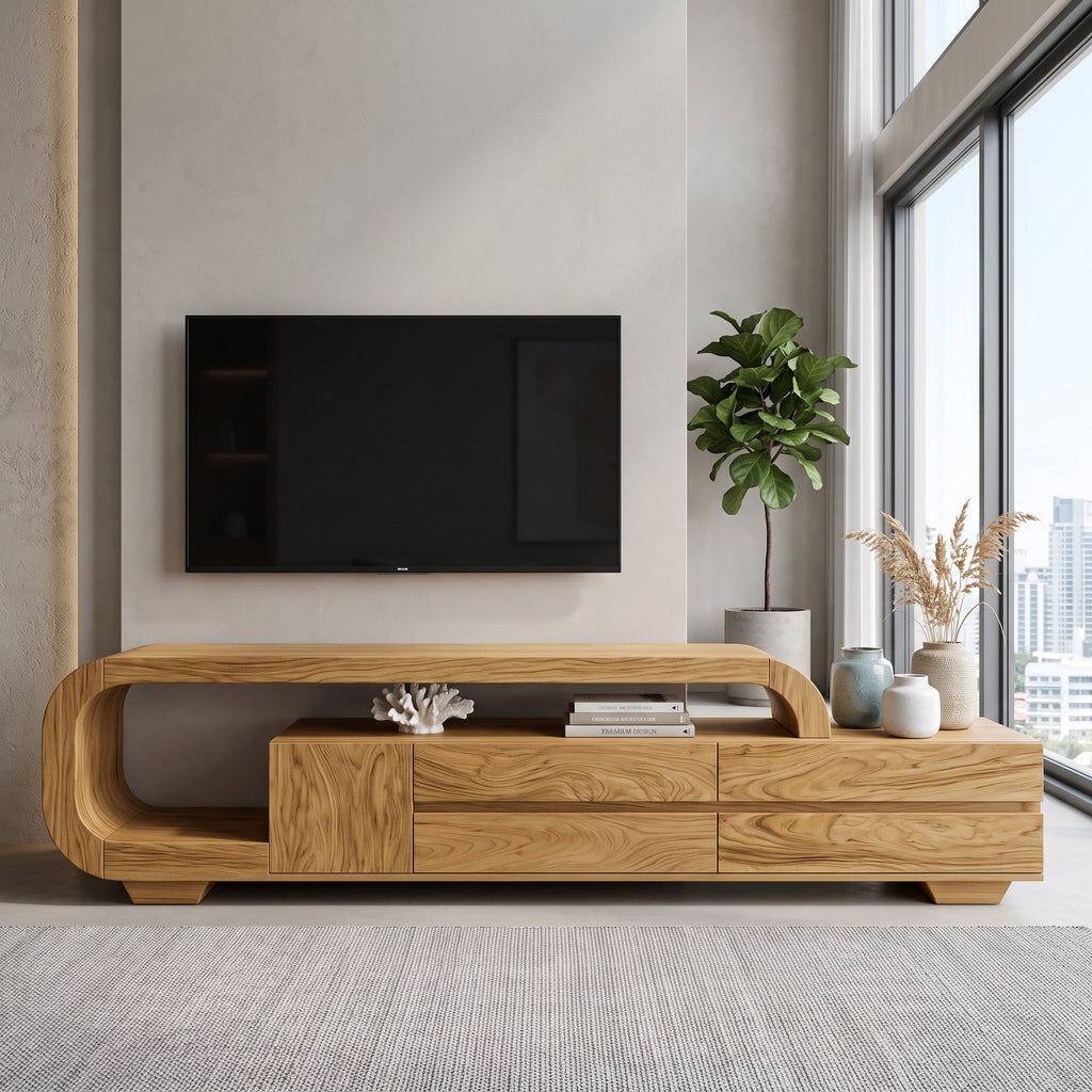 Modern Sculpted TV Console With Open Frame For Living Room
