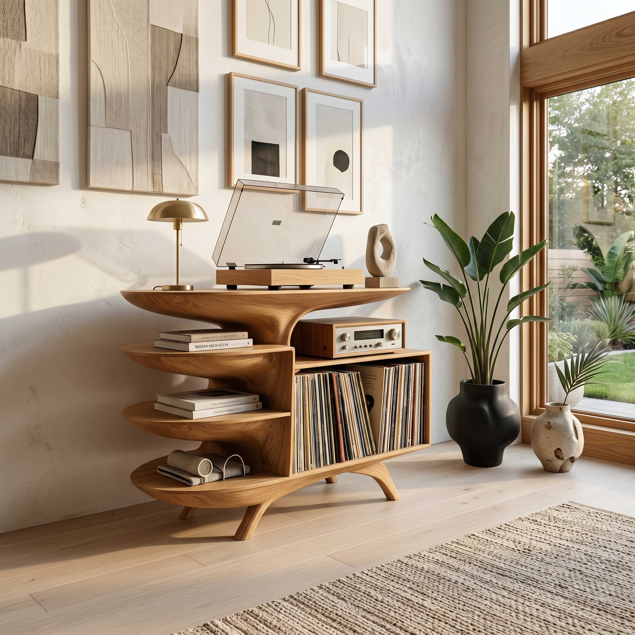 Modern Wooden Record Stand For Bedroom Interior Design Style