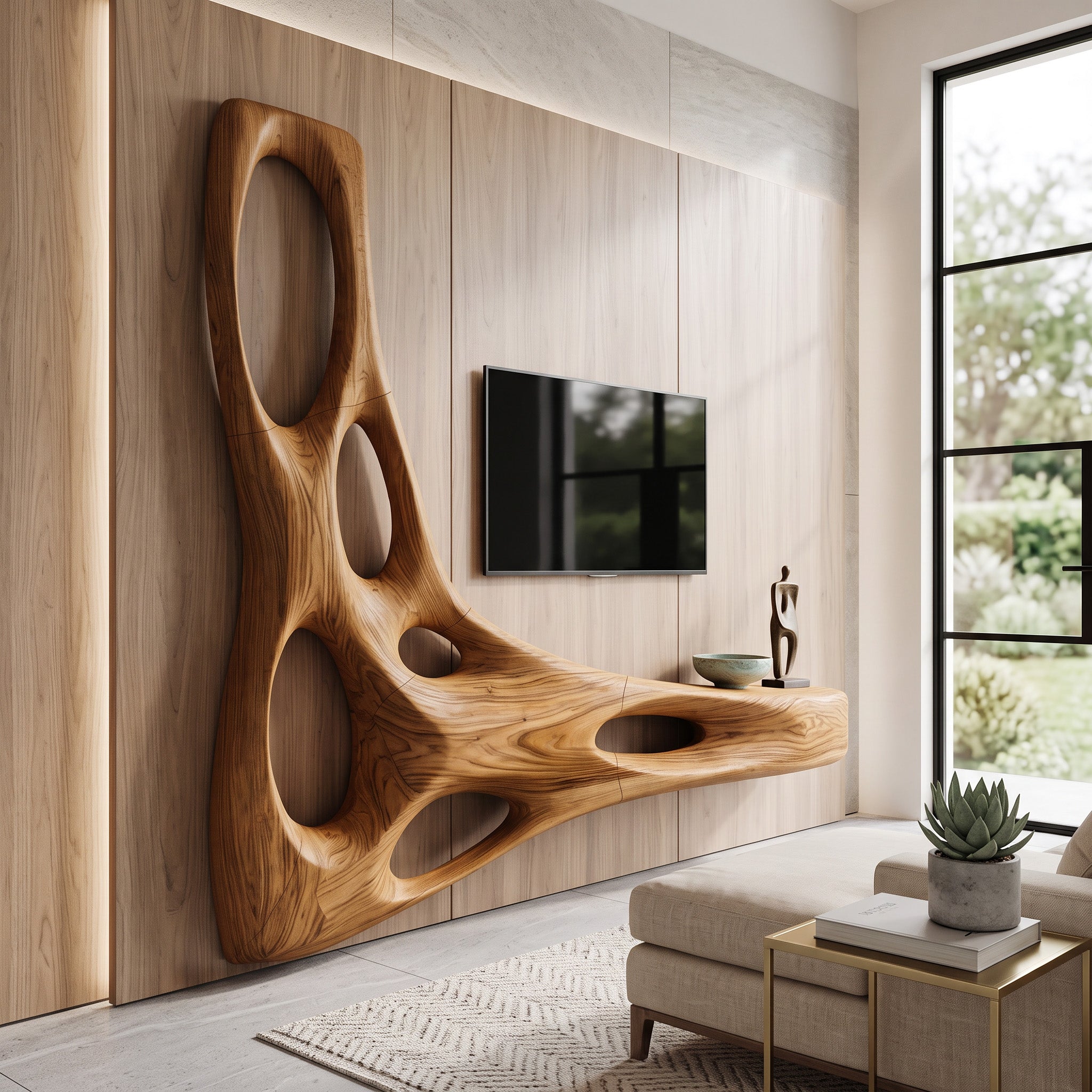Artistic Organic Wall Mounted Media Console For Living Room
