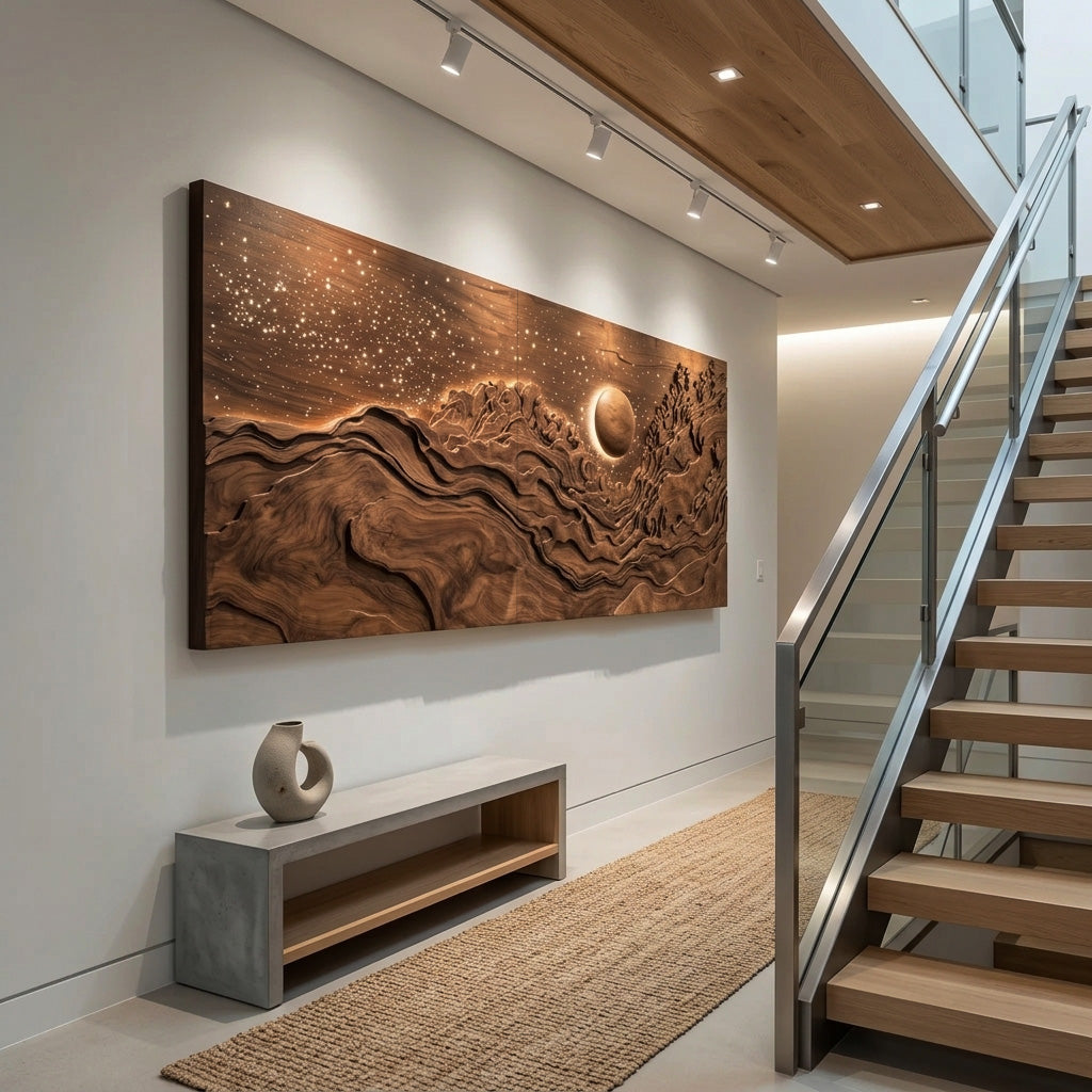 Hand Carved Wall Art With LED Eclipse Design For Living Room