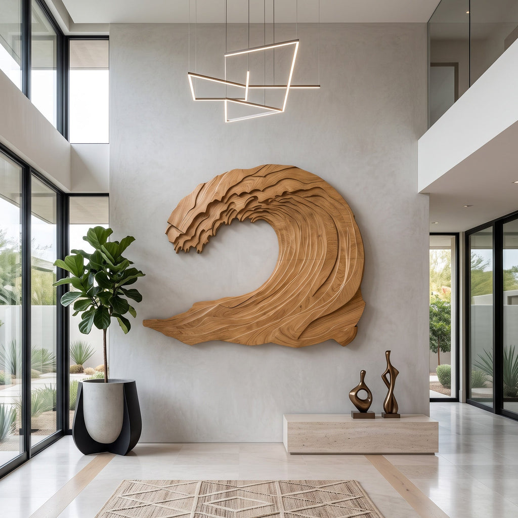 Organic Carved Wave Wall Art Above Sofa For Living Room