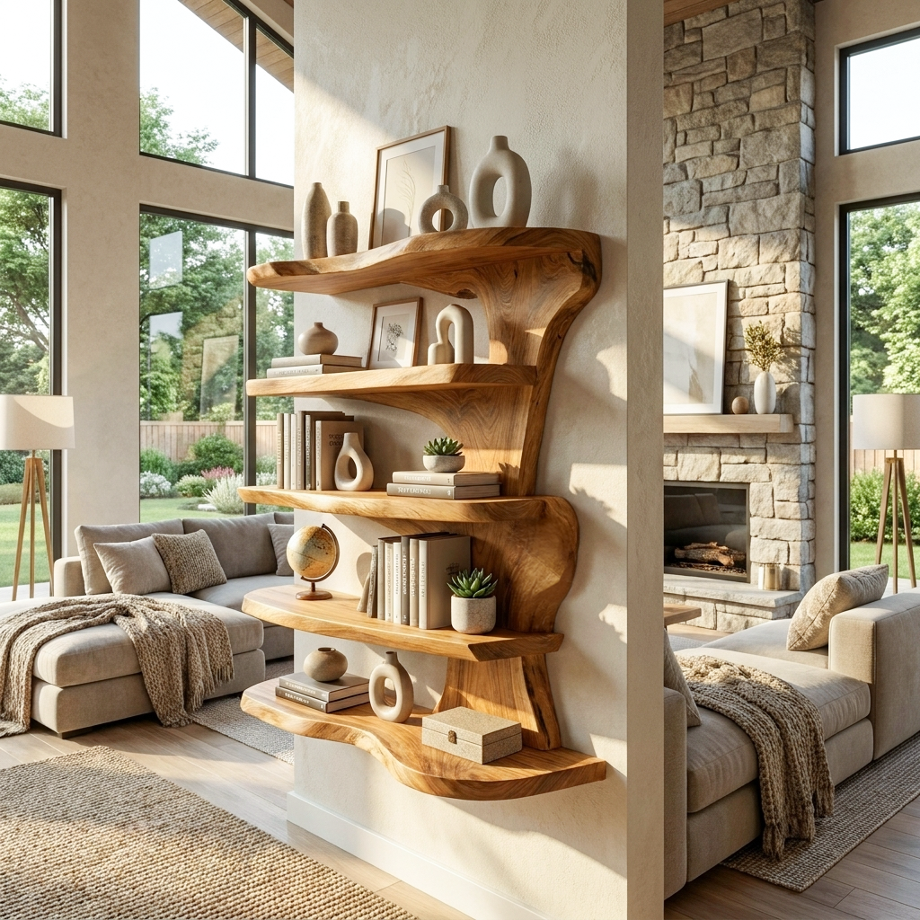 Rustic Live Edge Floating Shelf For Kitchen