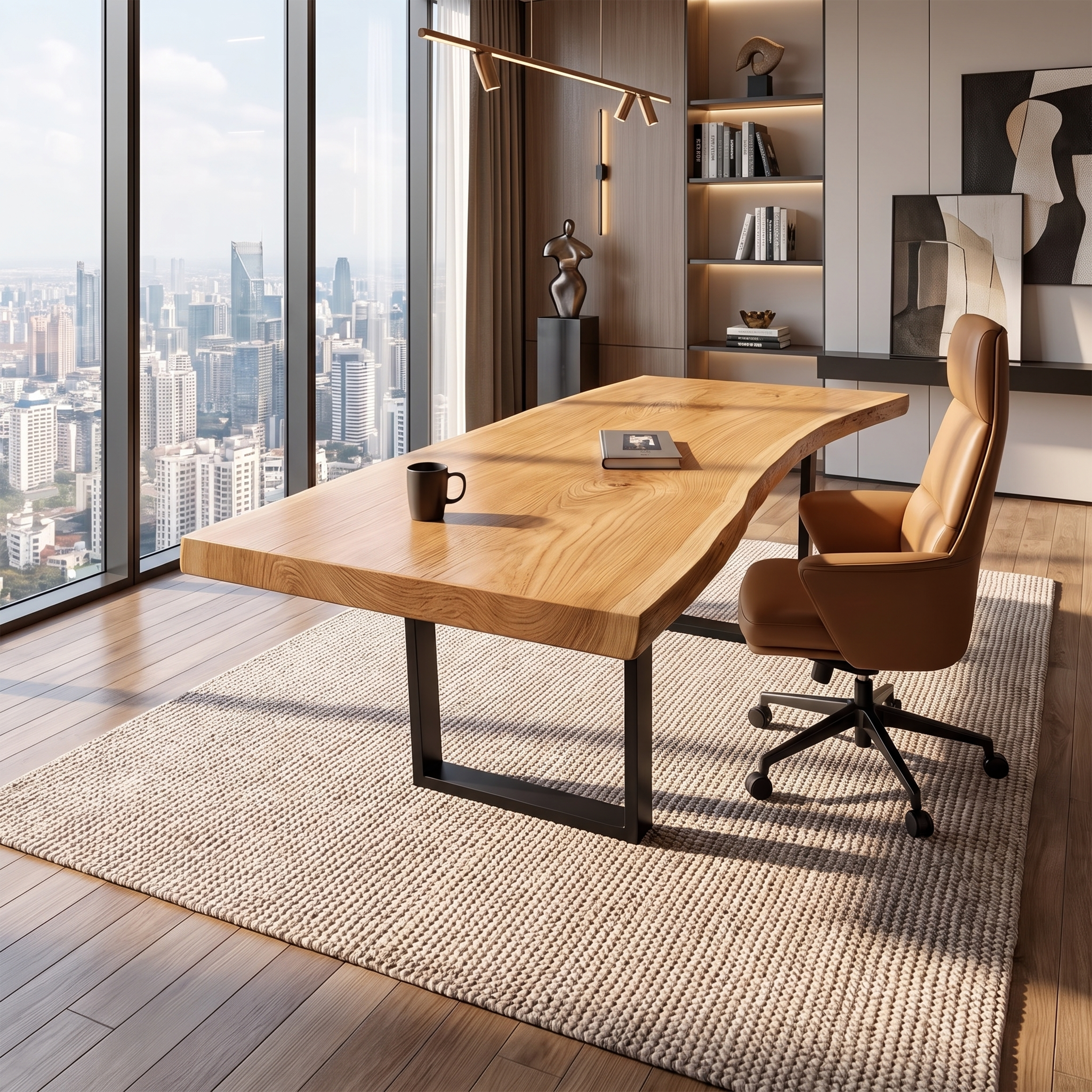 Mid Century Rustic Wooden Live Edge Desk For Home Office