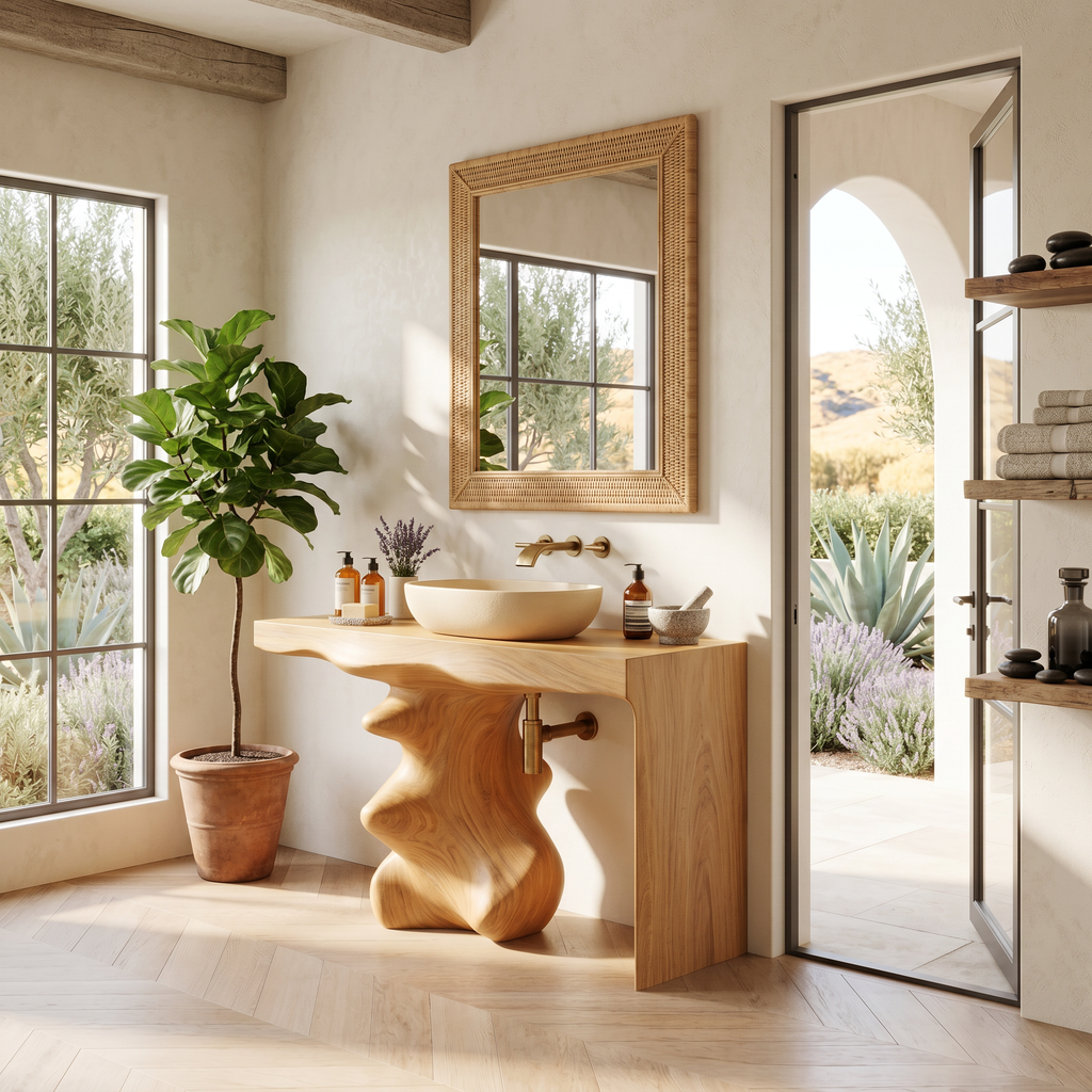 Mid Century Vanity For Organic Bathroom Interiors