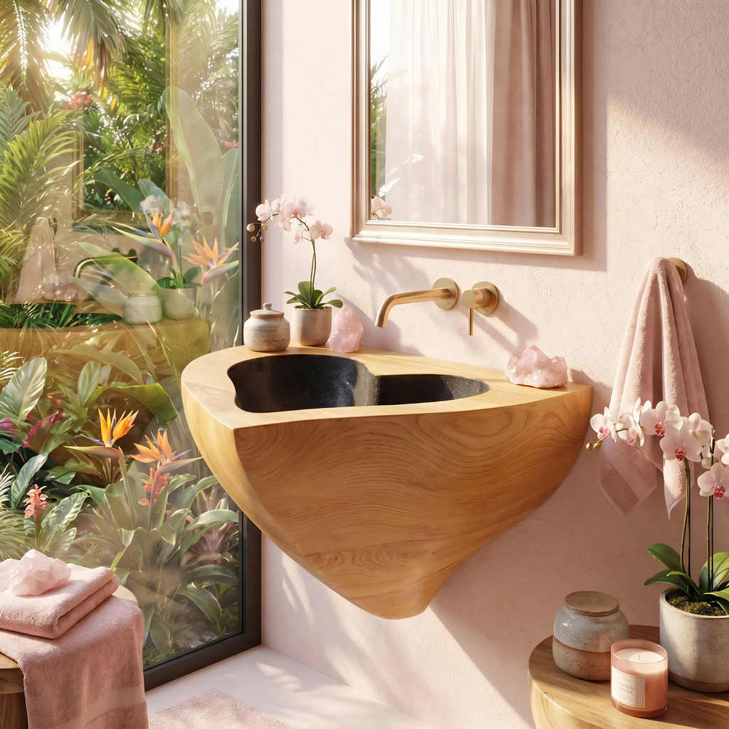 Mid Century Solid Wood Vanity Sink For Modern Bathroom Furniture Decor