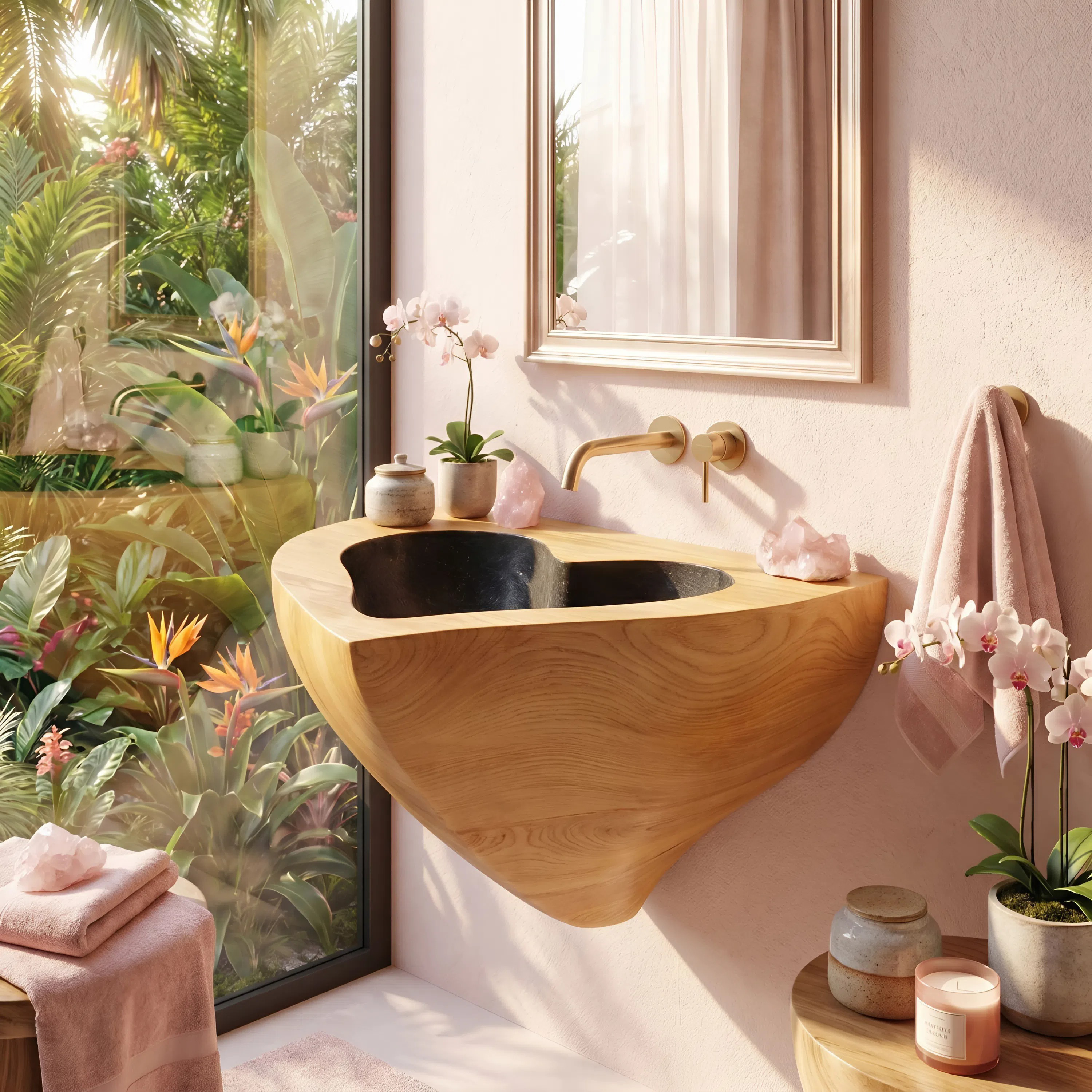 Mid Century Solid Wood Vanity Sink For Modern Bathroom Furniture Decor