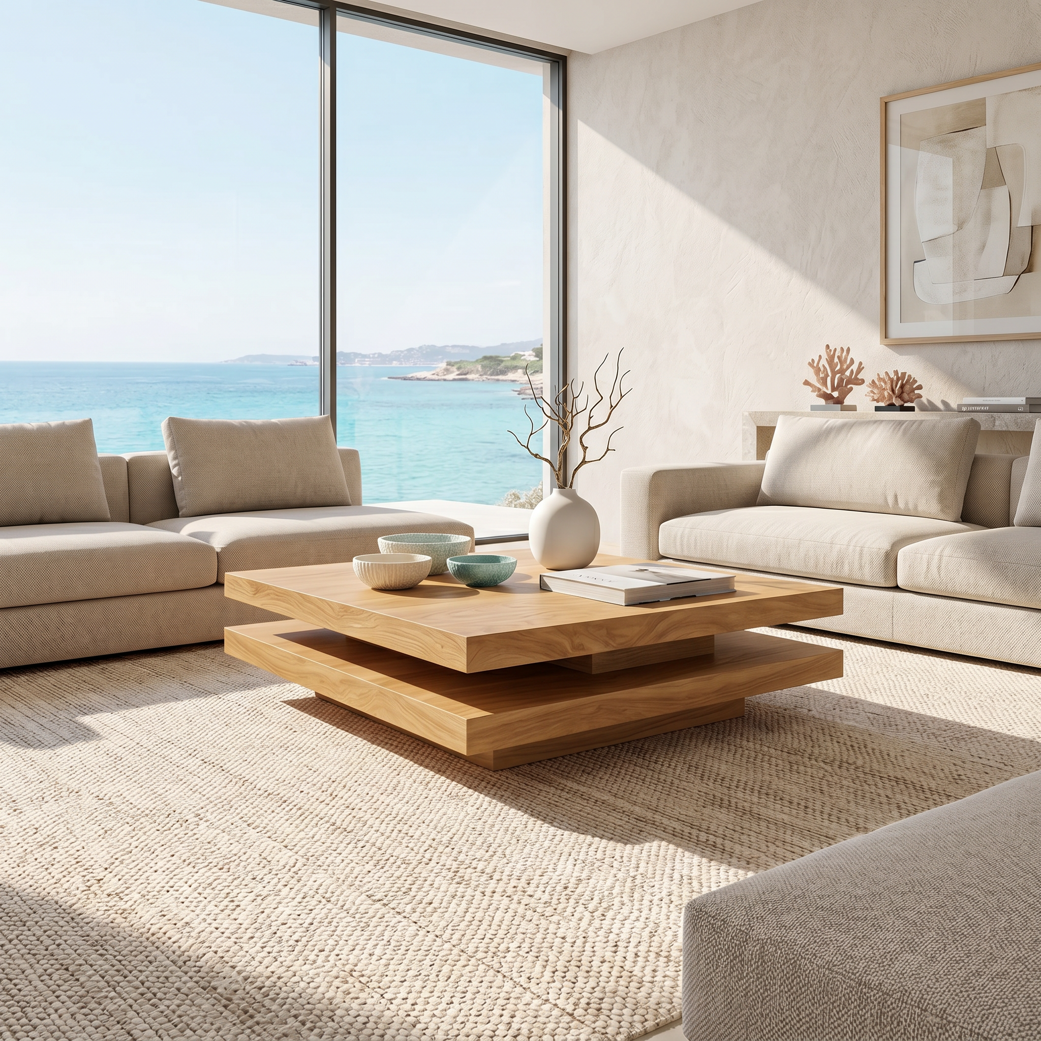Modern Rustic Wooden Live Edge Coffee Table For Living Room