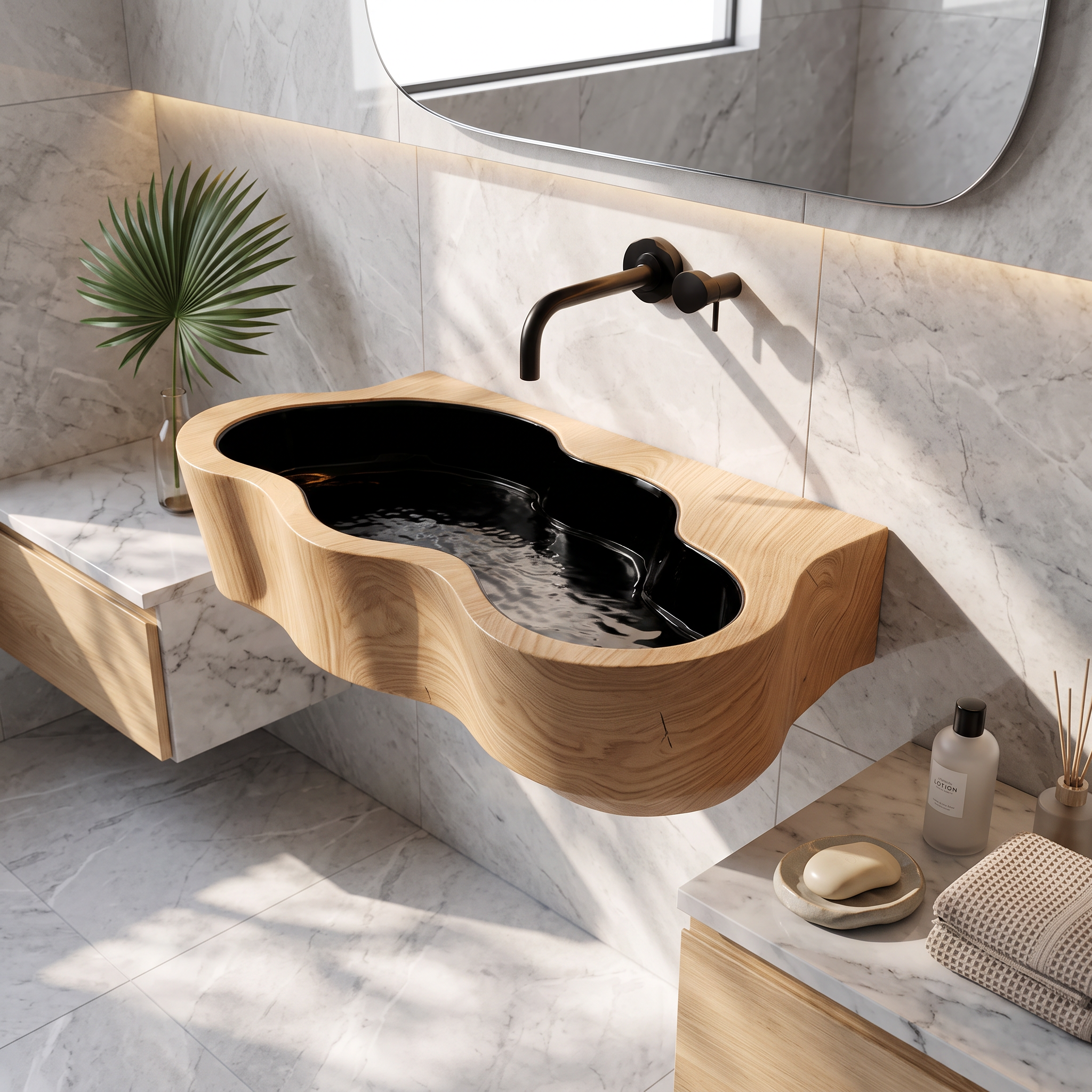 Modern Live Edge Wood Basin For Contemporary Bathroom Interior Design