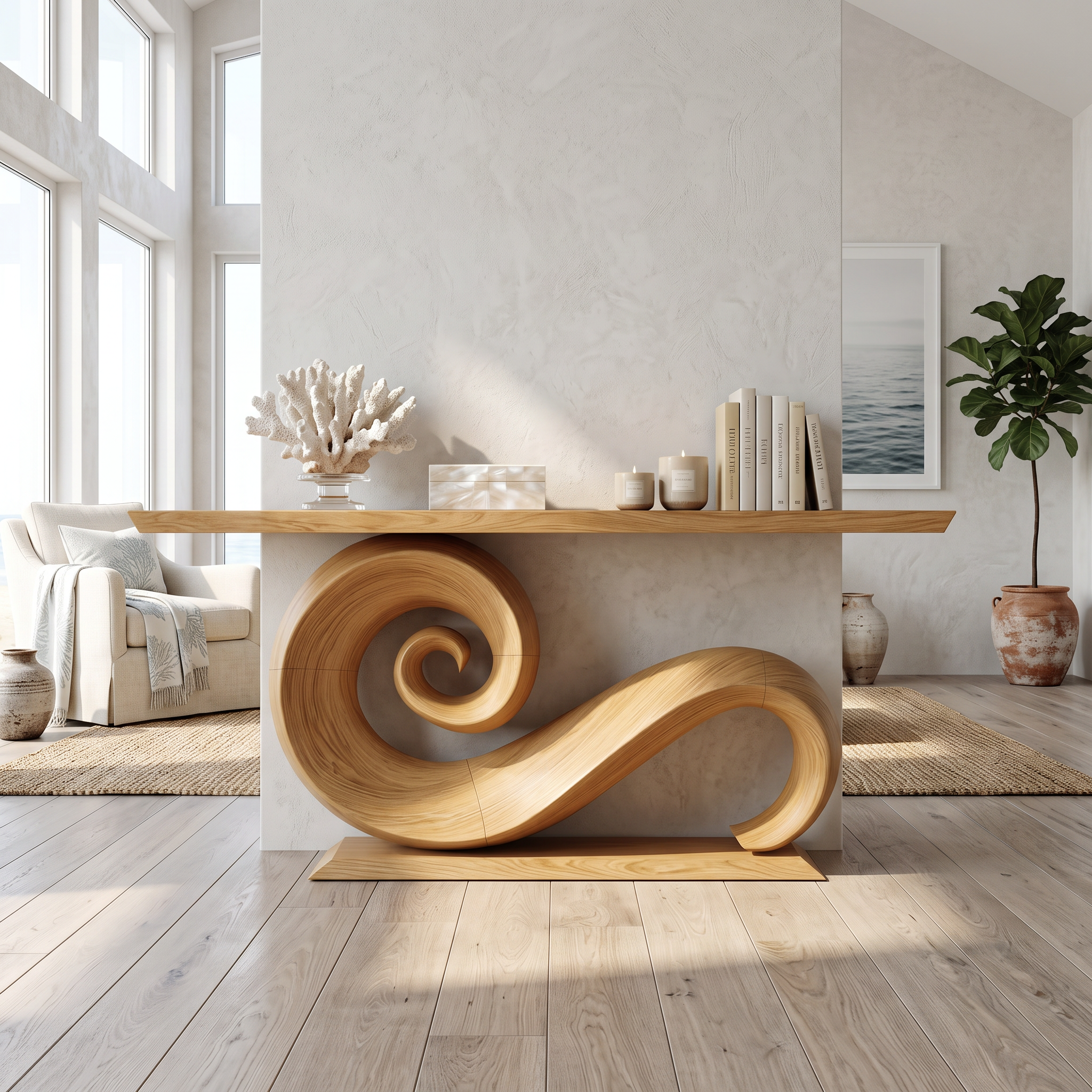 Modern Solid Wood Console Table Organic Live Edge For Entryway Design