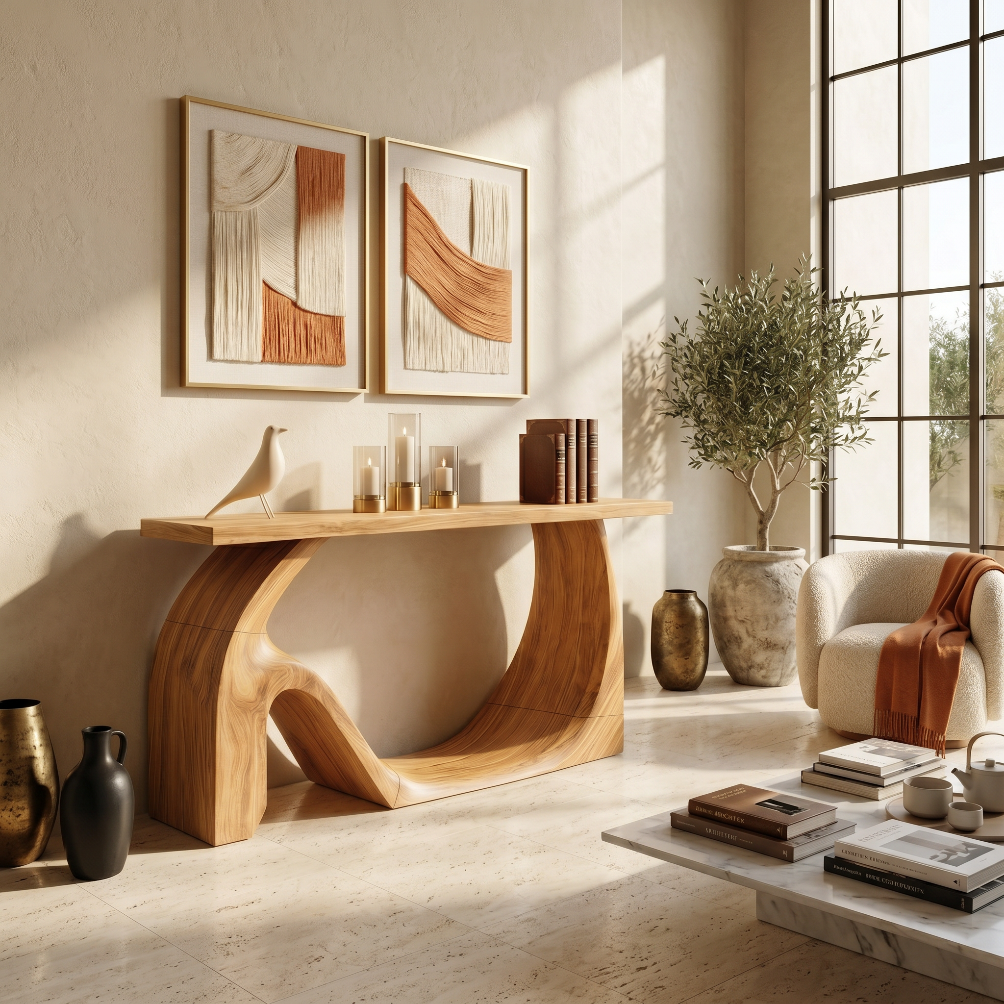 Modern Live Edge Console Table Artistic Solid Wood For Entryway Decor