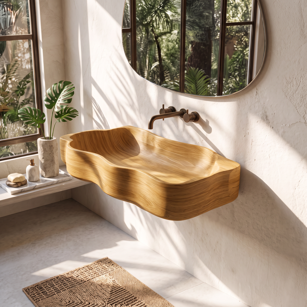 Mid Century Live Edge Wood Vanity Sink For Premium Bathroom Decor