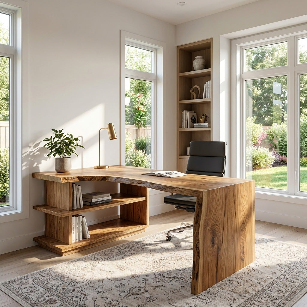 Modern L Shaped Desk With Bookshelf For Home Office