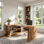 Modern L Shaped Desk With Bookshelf For Home Office