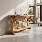 Mid Century Wooden Live Edge Console Table For Modern Furniture Decor