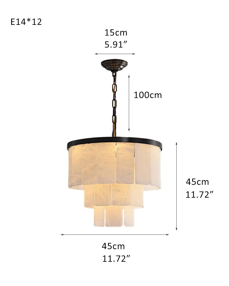7-Layer Round Alabaster Chandelier lamp black for living room, bedroom, dining room-American Vintage chandelier lamp-casivra-3R-D45*H45CM/D17.72*H17.72"-White + Black-casivra