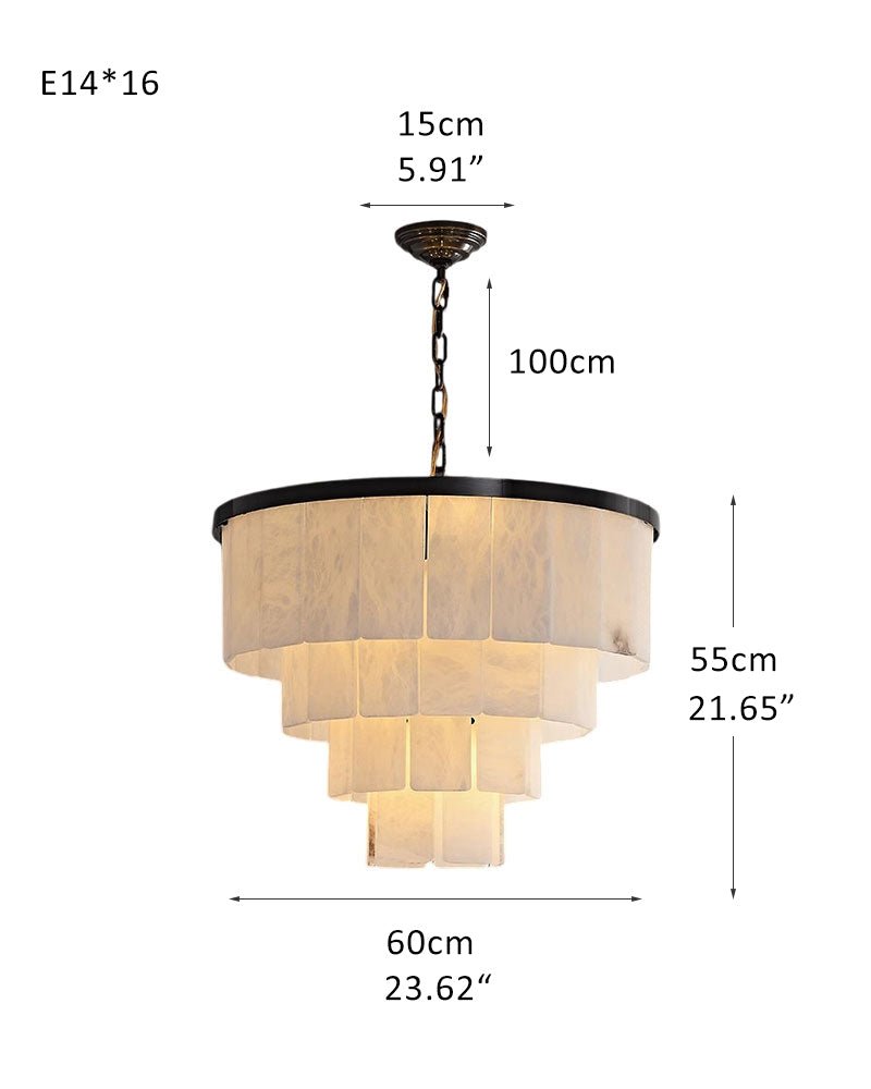 7-Layer Round Alabaster Chandelier lamp black for living room, bedroom, dining room-American Vintage chandelier lamp-casivra-4R-D60*H55CM/D23.62*H21.65"-White + Black-casivra