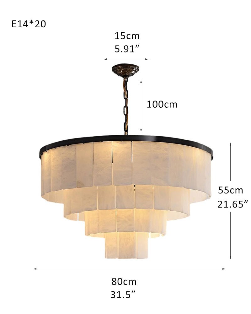 7-Layer Round Alabaster Chandelier lamp black for living room, bedroom, dining room-American Vintage chandelier lamp-casivra-4R-D80*H55CM/D31.5*H21.65"-White + Black-casivra