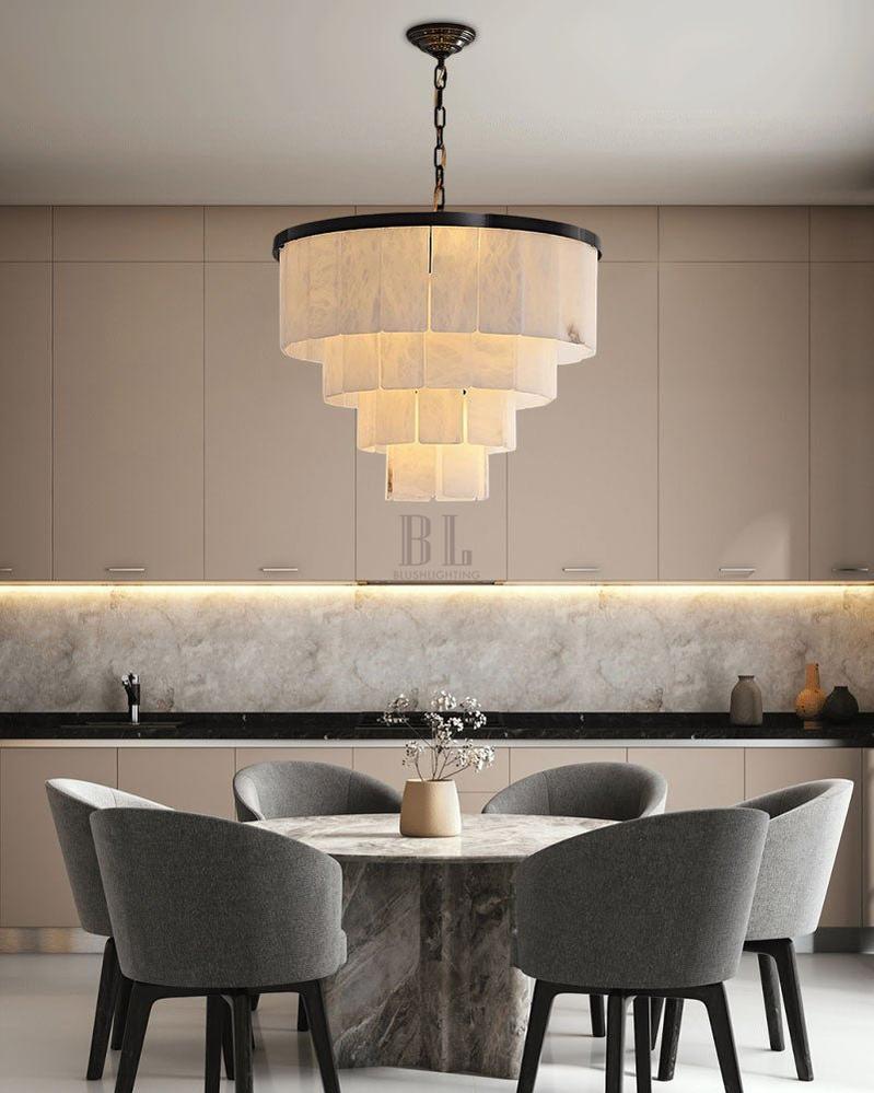 7-Layer Round Alabaster Chandelier lamp black for living room, bedroom, dining room-American Vintage chandelier lamp-casivra-casivra